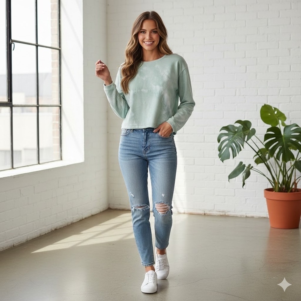 For The Republic Tie Dye Sweatshirt Crew Neck Long Sleeve Clover Mist Size M NWT